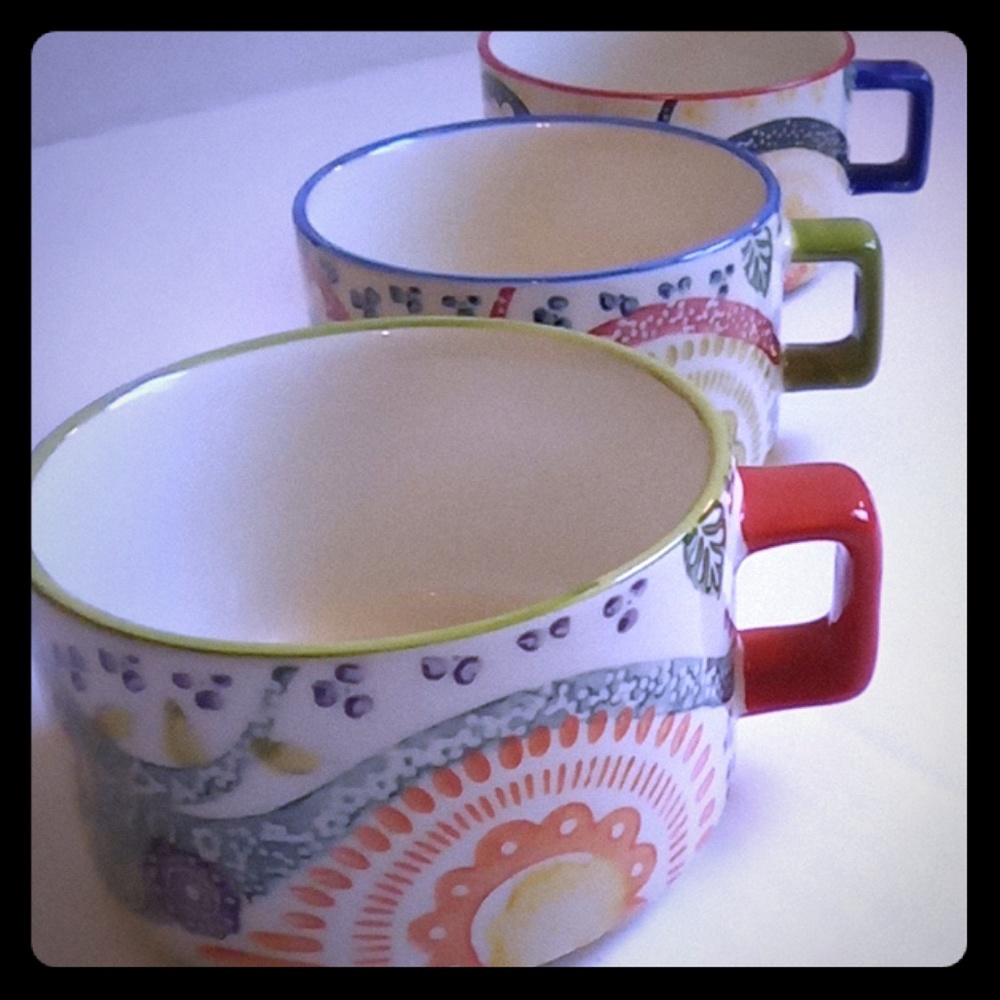 Set of 3 Pier 1 Imports Hand Painted Stoneware.